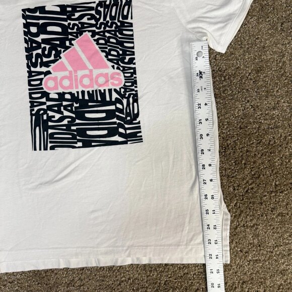 Adidas Tee Shirt Girls Large (14) White Graphic Cotton Athletic Pink logo Sports - Picture 6 of 10